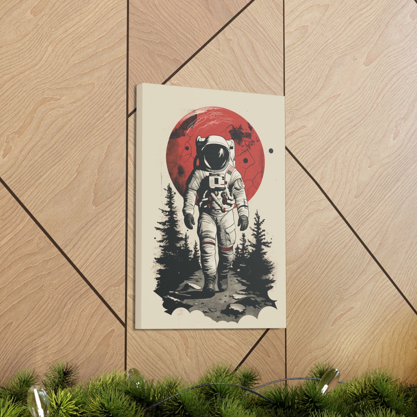 Cosmic Journey: Astronaut Walking  - Digital Illustration Canvas Gallery Wrap