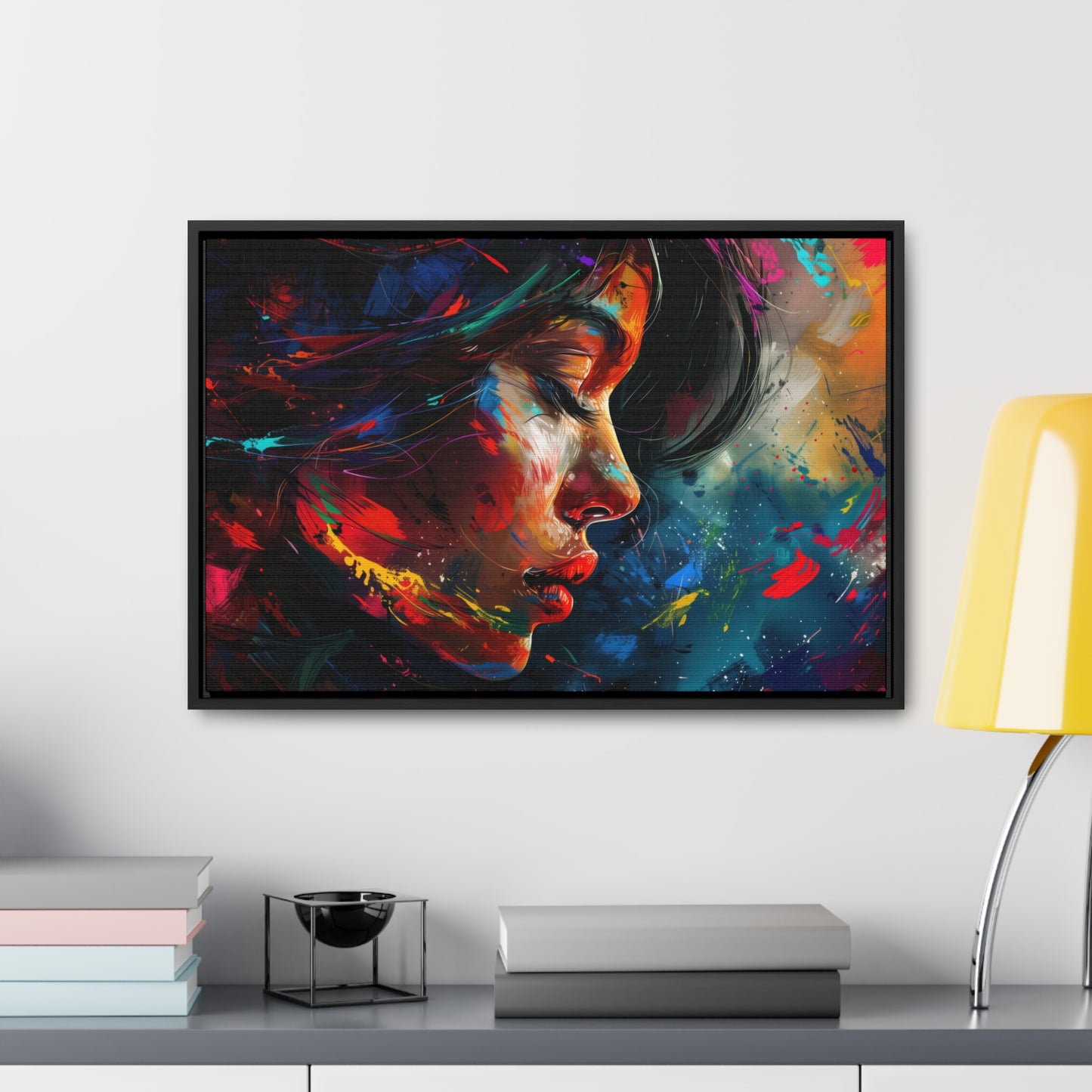 Beautiful Girl Face - Colorful Impressionist Style Digital Canvas Art Print Horizontal Frame