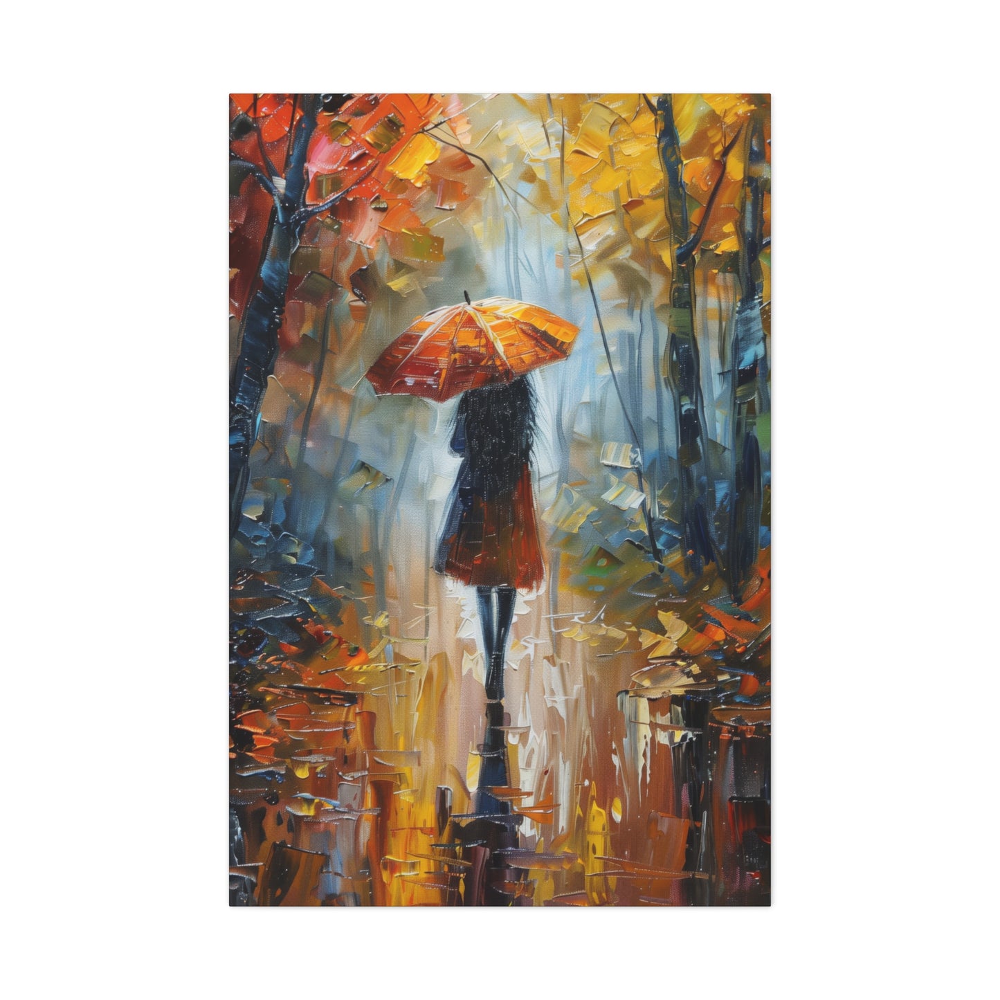 Girl Walking Under Umbrella - Leonid Afremov Style Oil Painting Canvas Gallery Wraps