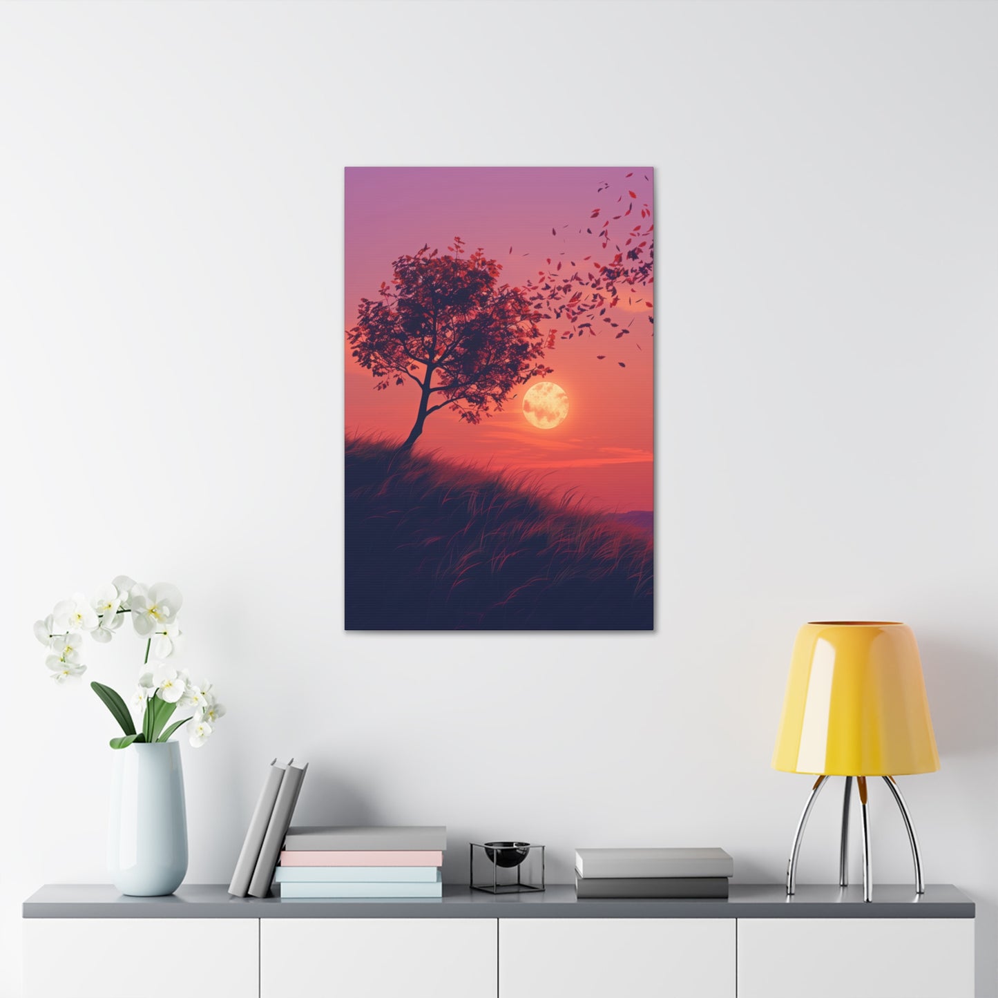 Tree in a Purple Sunset Digital Illustration Canvas Gallery Wraps