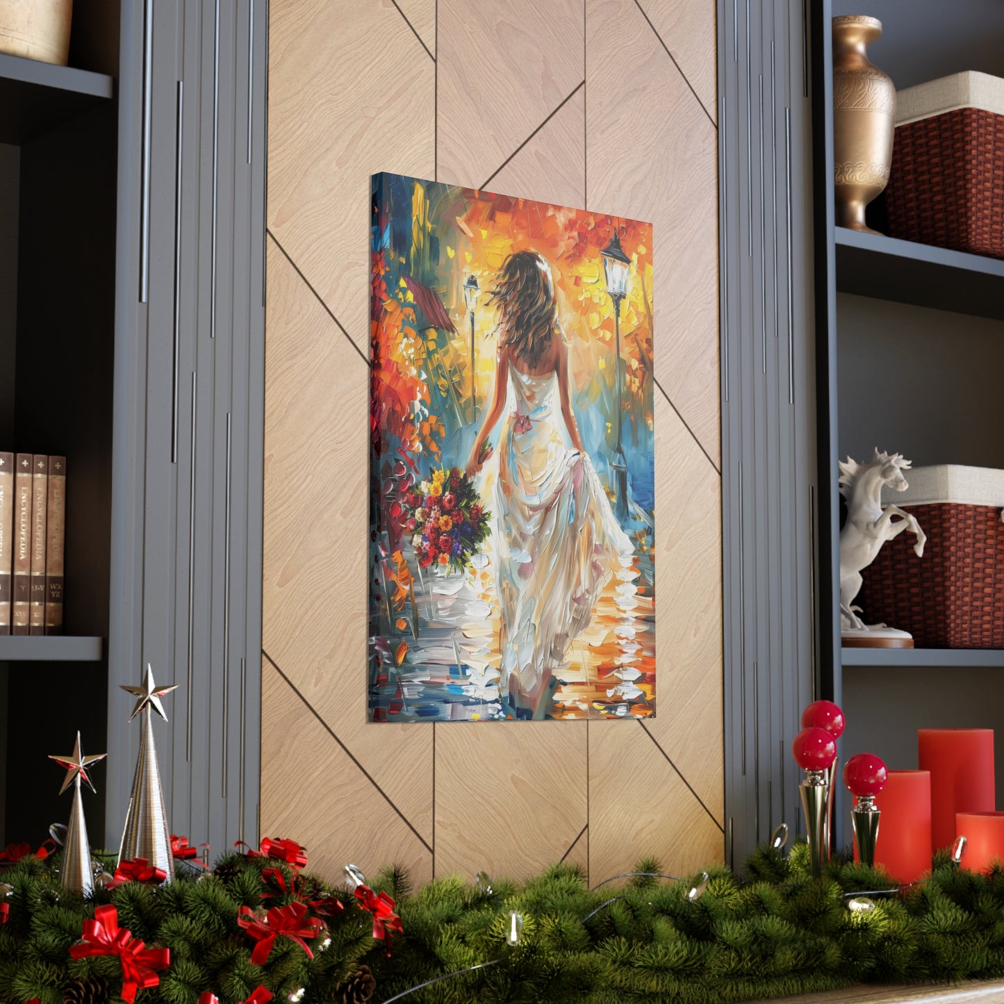 bride walking in the streets - Leonid Afremov Style Digital Print Canvas Gallery Wraps