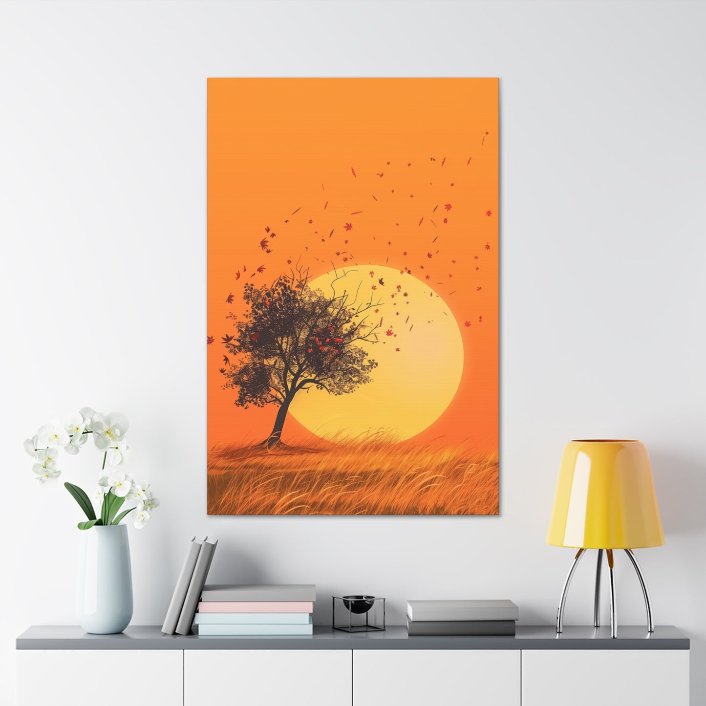 Tree in a Golden Sunset Digital Illustration Canvas Gallery Wraps