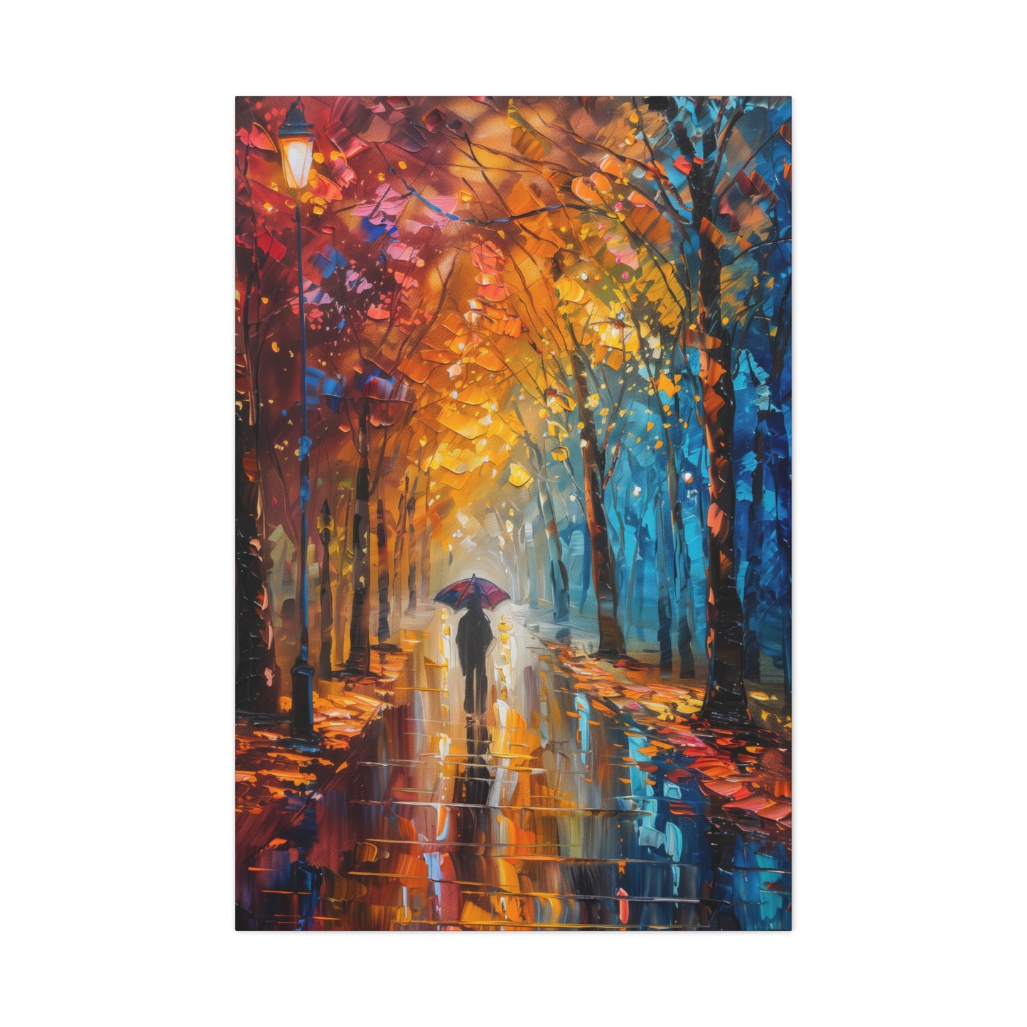 man walking through forest road with umbrella - Leonid Afremov Style Digital Print Canvas Gallery Wraps