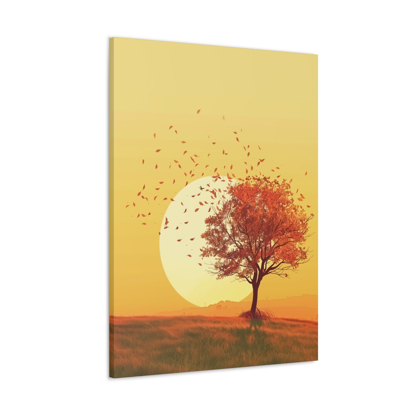 Red Tree in a Golden Sunset Digital Illustration Canvas Gallery Wraps