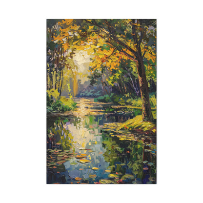 River in a Forest - Claude Monet Style Digital Print Canvas Gallery Wraps