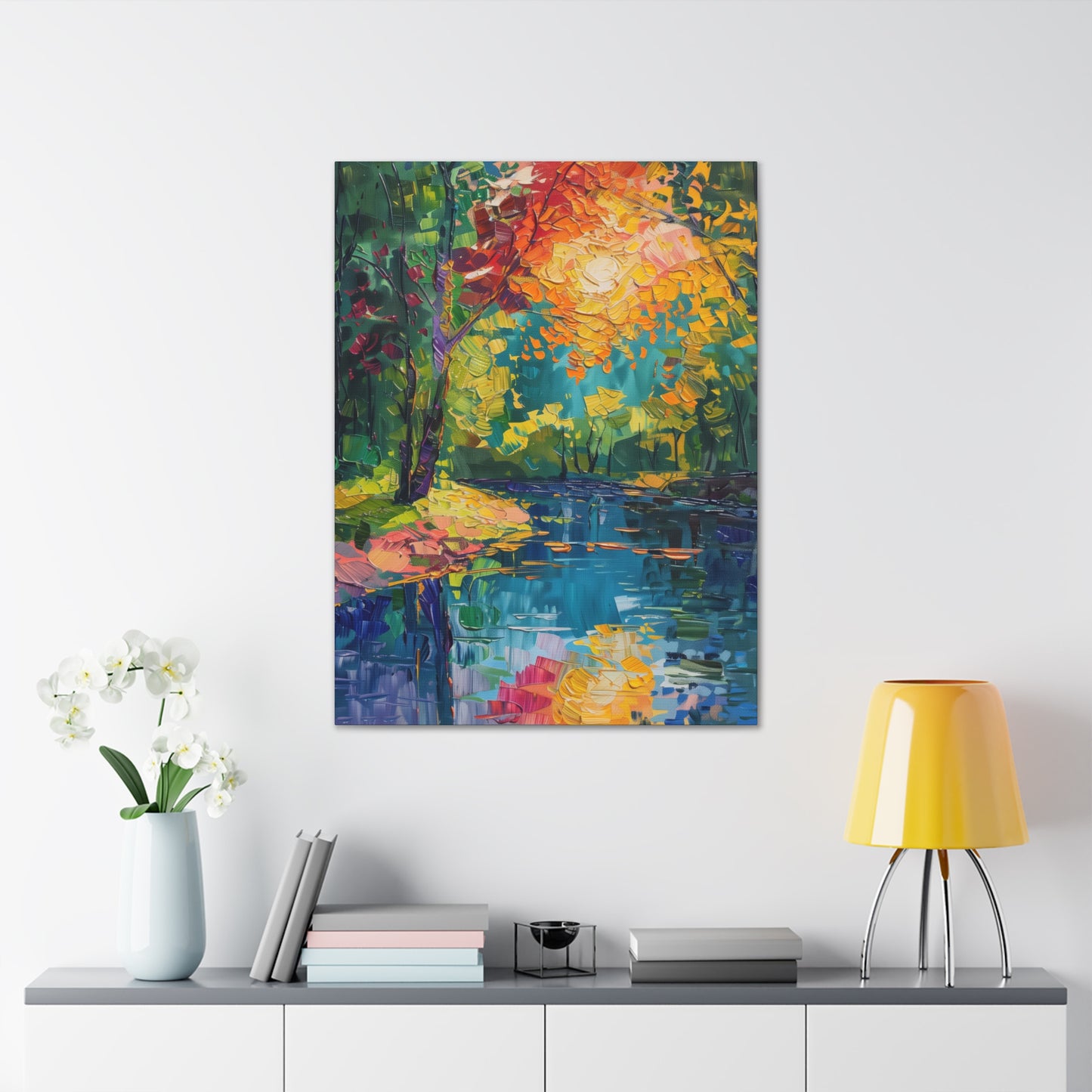 River in a Autumn Forest - Claude Monet Style Digital Print Canvas Gallery Wraps