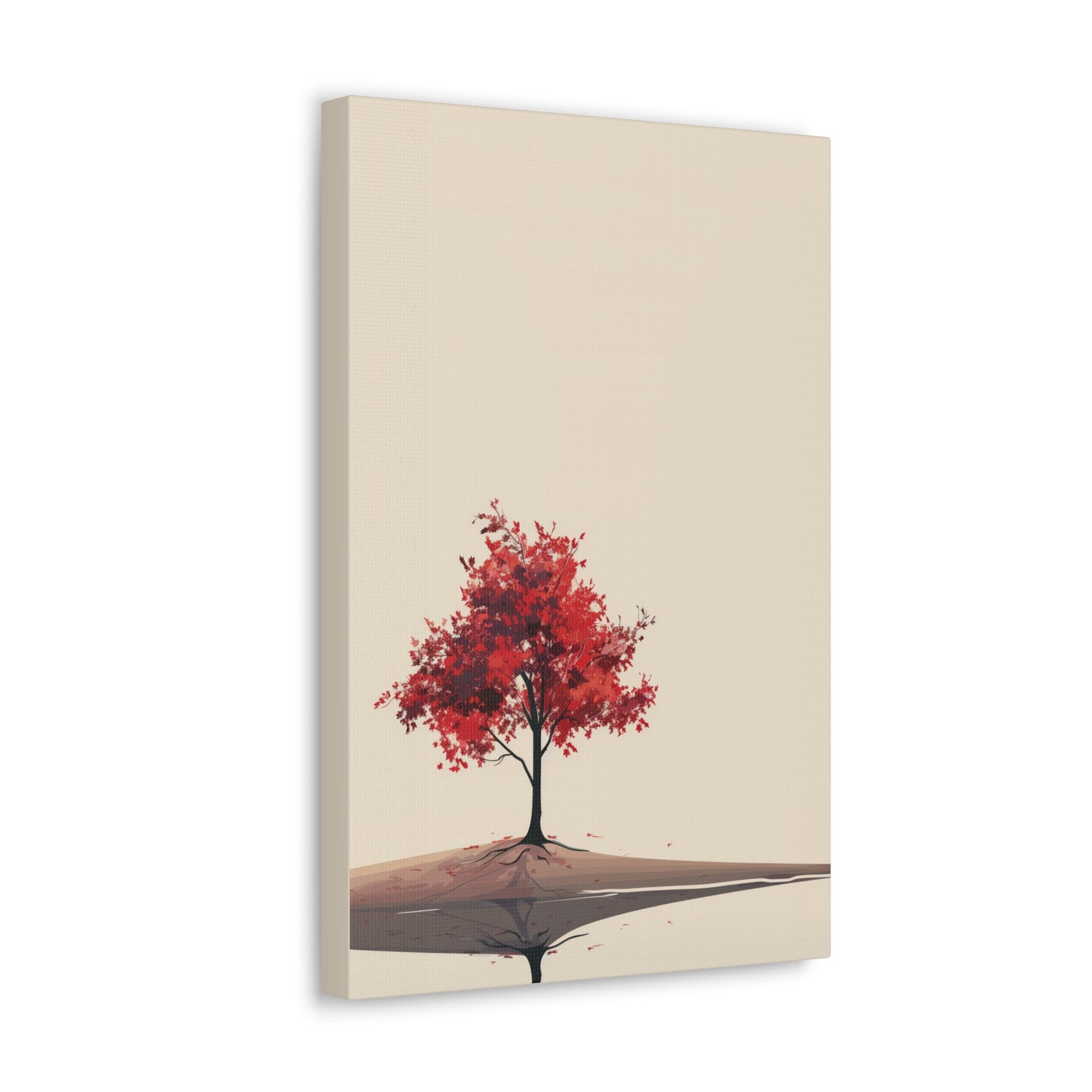 Lone Tree with Red Leaves - Portrait Illustration Canvas Gallery Wraps