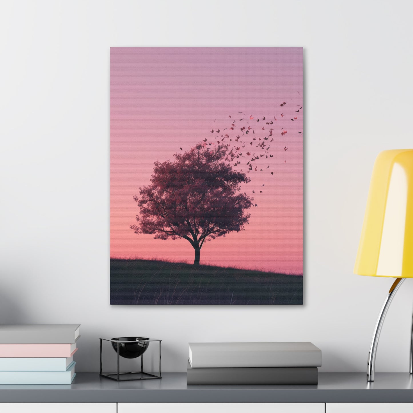 Tree in a Purple Sunset Digital Illustration Canvas Gallery Wraps