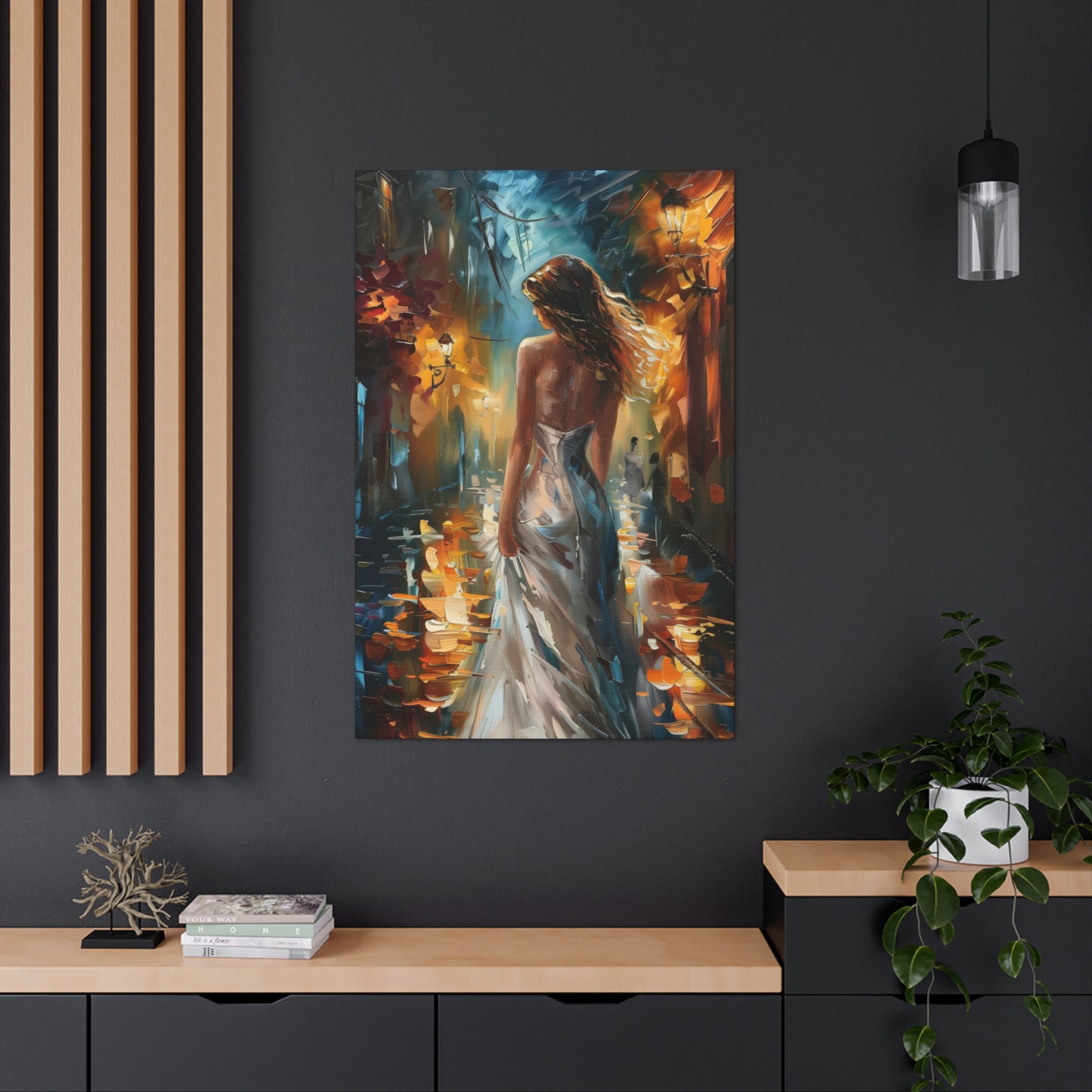 bride walking in street - Leonid Afremov Style Digital Print Canvas Gallery Wraps