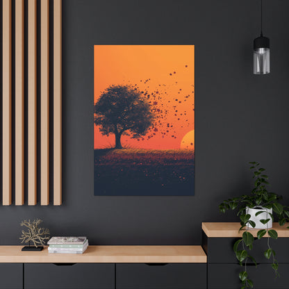 Tree in a Golden Sunset Digital Illustration Canvas Gallery Wraps