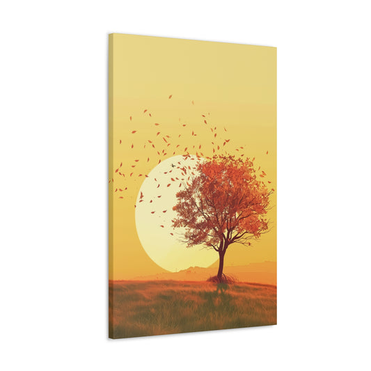 Red Tree in a Golden Sunset Digital Illustration Canvas Gallery Wraps