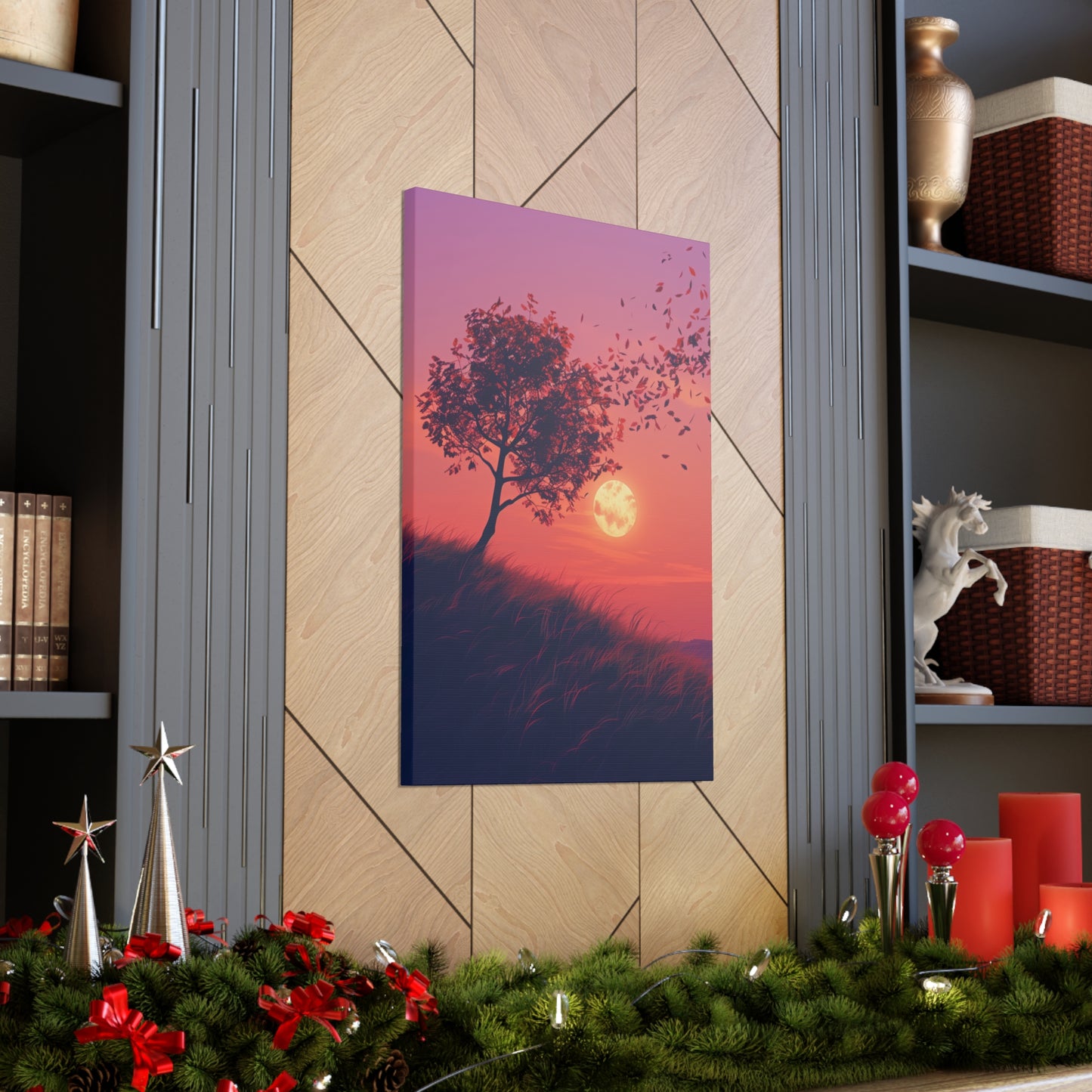 Tree in a Purple Sunset Digital Illustration Canvas Gallery Wraps