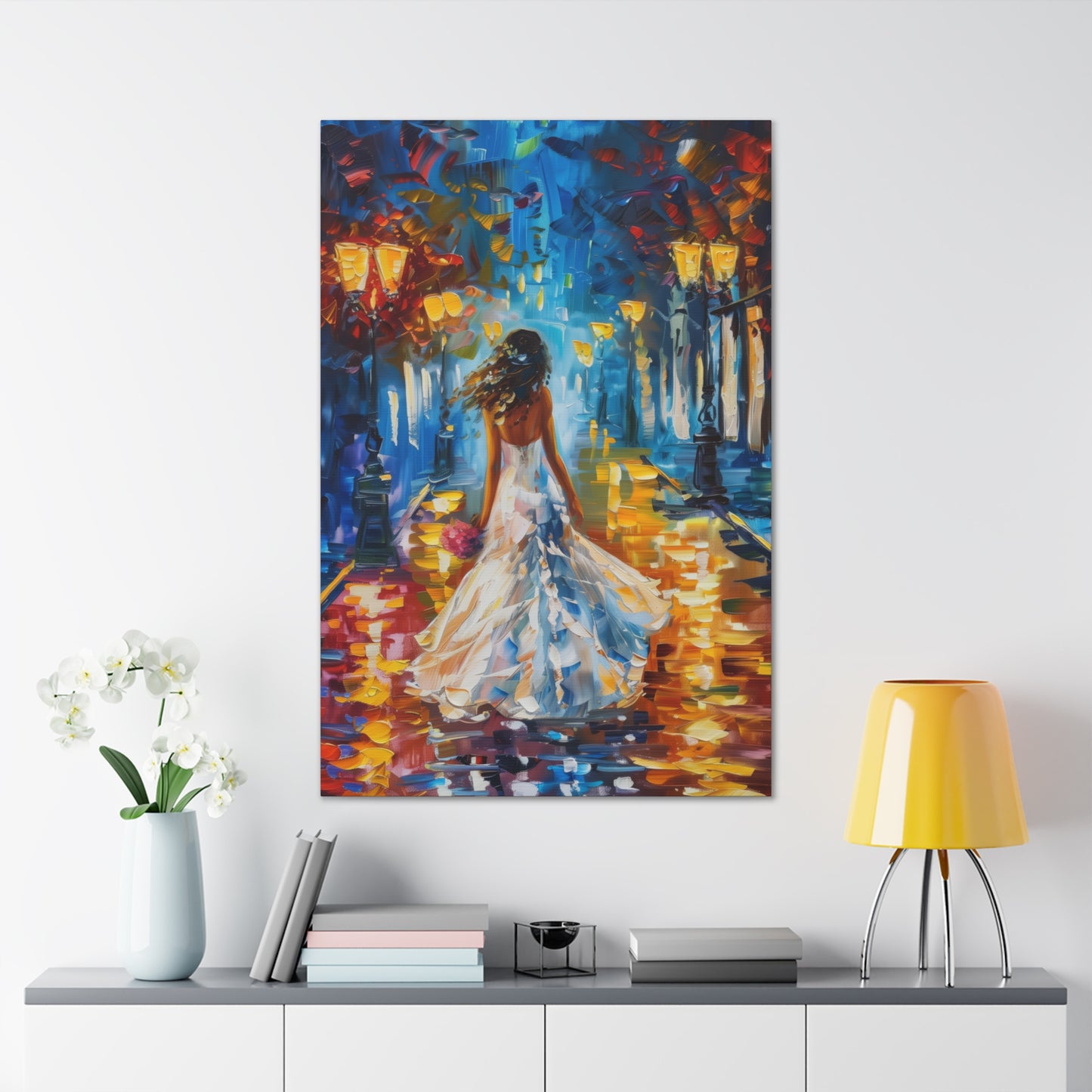 bride walking in the street - Leonid Afremov Style Digital Print Canvas Gallery Wraps