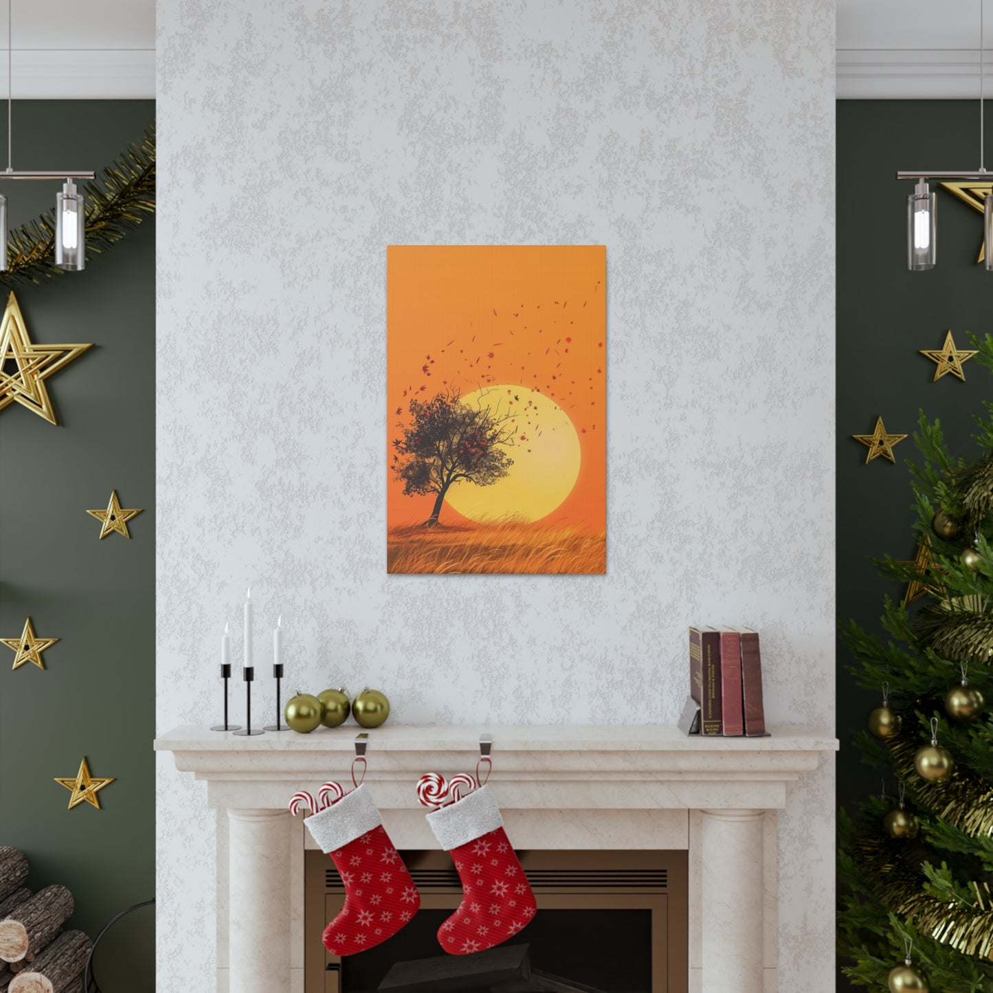 Tree in a Golden Sunset Digital Illustration Canvas Gallery Wraps