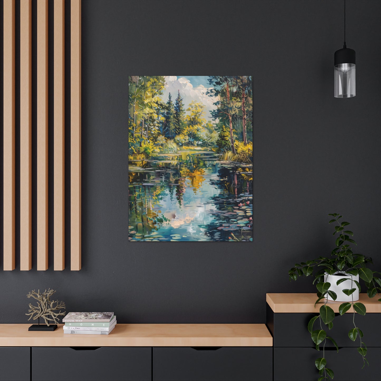 Pond in a Forest - Claude Monet Style Digital Print Canvas Gallery Wraps