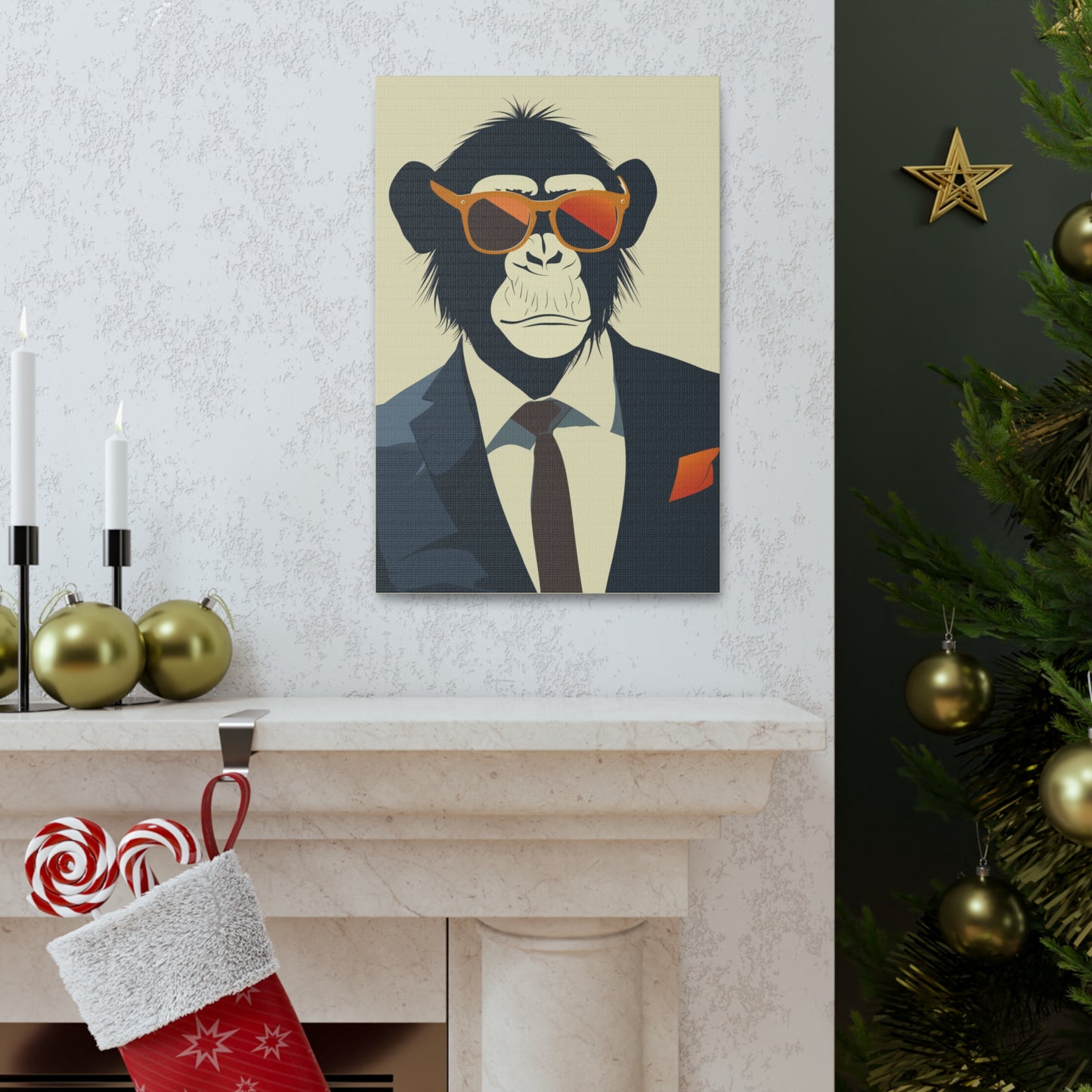 Ape Wearing Suite and Sunglasses Digital Illustration Canvas Gallery Wraps