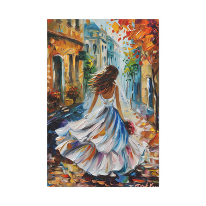 Bride walking in the medieval streets - Leonid Afremov Style Digital Print Canvas Gallery Wraps