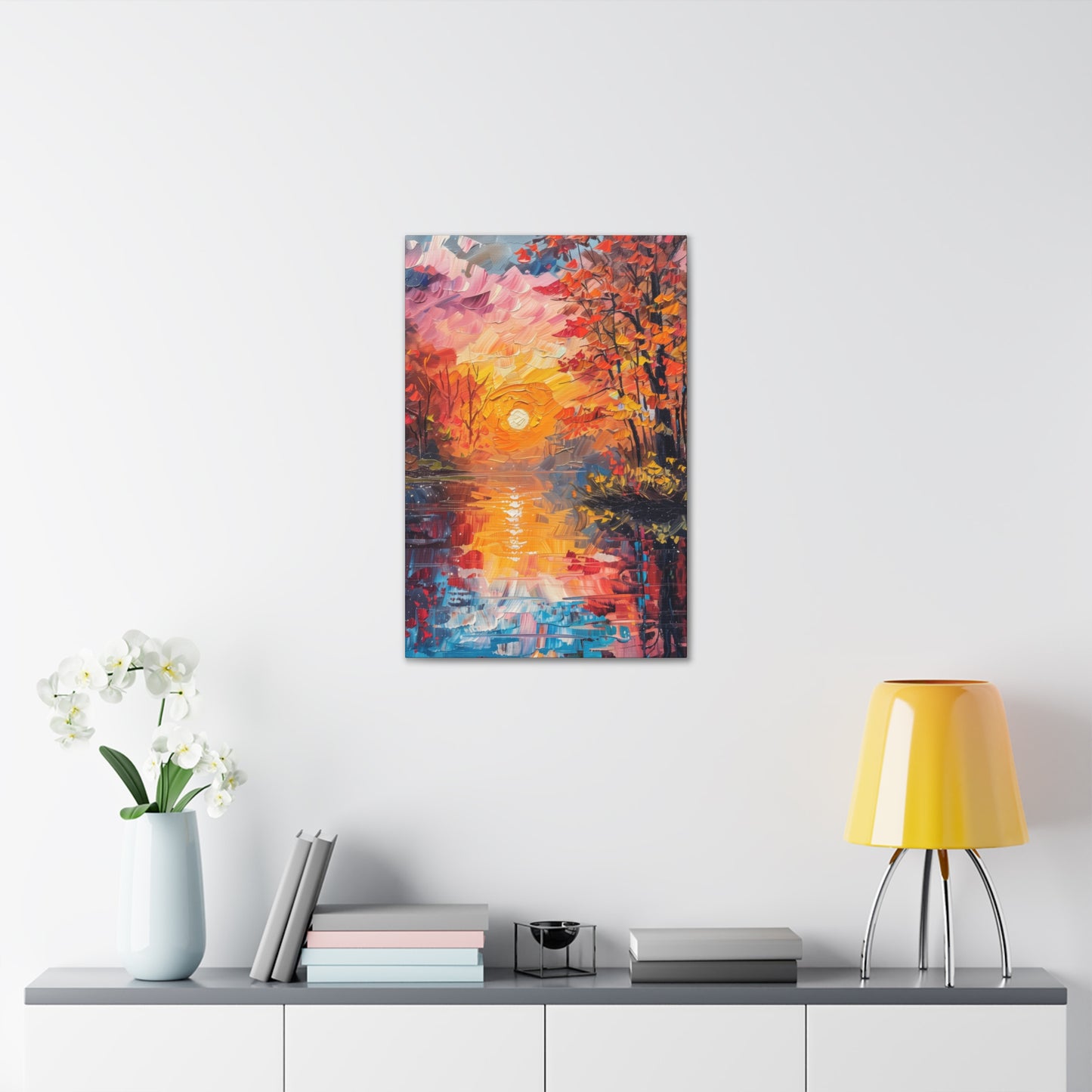 Pond in a Autumn Forest - Claude Monet Style Digital Print Canvas Gallery Wraps