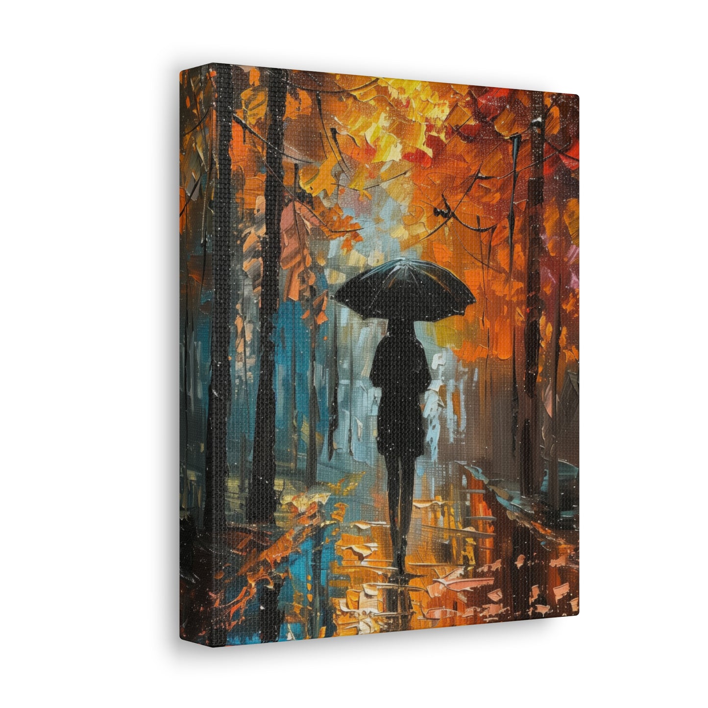 girl with an umbrella walking through forest road - Leonid Afremov Style Digital Print Canvas Gallery Wraps