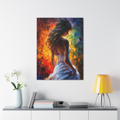 Lady in White Dress - Leonid Afremov Style Digital Oil Painting Canvas Gallery Wraps