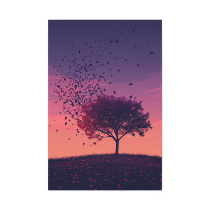 Tree in a Purple Sunset Digital Illustration Canvas Gallery Wraps