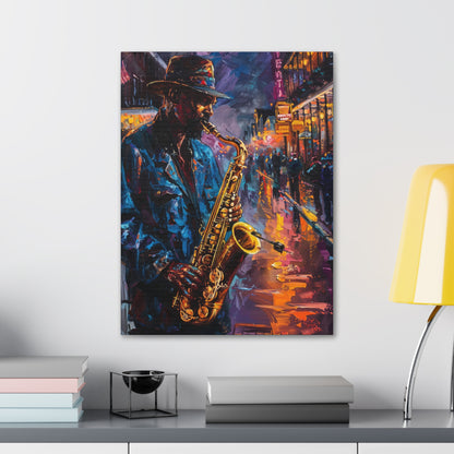 Man Playing Horn on the Street - Rembrandt Style Digital Oil Painting Canvas Gallery Wraps