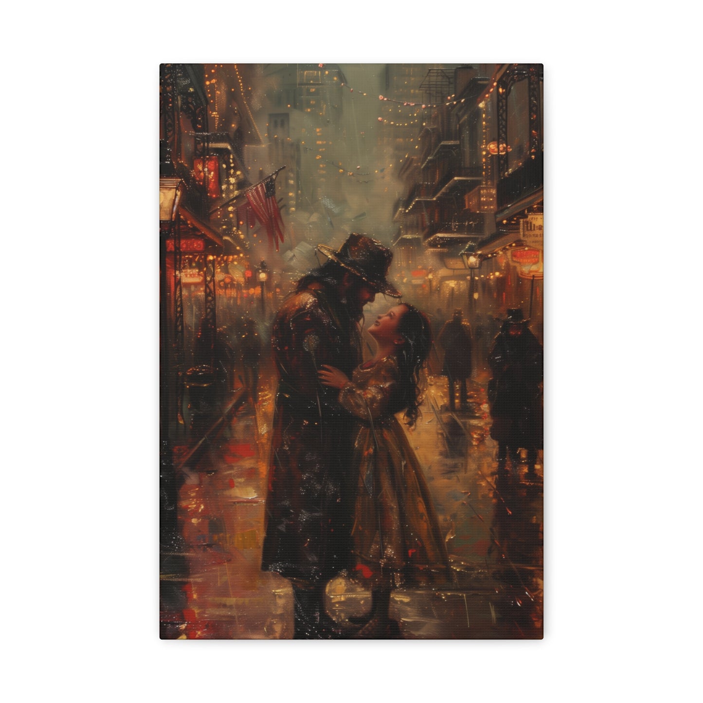 Father and Daughter Dancing on the Street - Rembrandt Style Digital Oil Painting Canvas Gallery Wraps