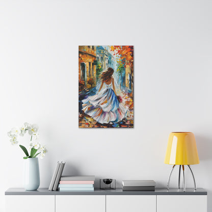 Bride walking in the medieval streets - Leonid Afremov Style Digital Print Canvas Gallery Wraps