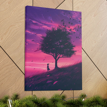 Tree in a Purple Sunset Digital Illustration Canvas Gallery Wraps