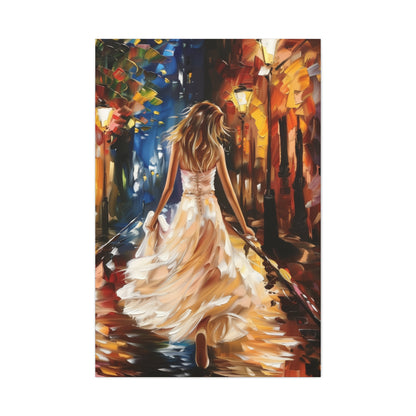 bride walking in street - Leonid Afremov Style Digital Print Canvas Gallery Wraps