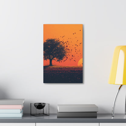 Tree in a Golden Sunset Digital Illustration Canvas Gallery Wraps