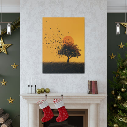 Leafless Tree in a Golden Sunset Digital Illustration Canvas Gallery Wraps