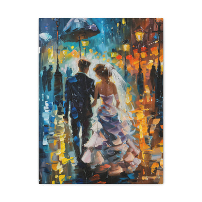 couple walking in street in rain - Leonid Afremov Style Digital Print Canvas Gallery Wraps