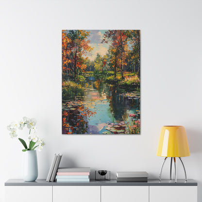 Lake in a Forest - Claude Monet Style Digital Print Canvas Gallery Wraps