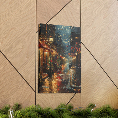 Christmas Time Downtown Street Corner - Rembrandt Style Digital Oil Painting  Canvas Gallery Wraps