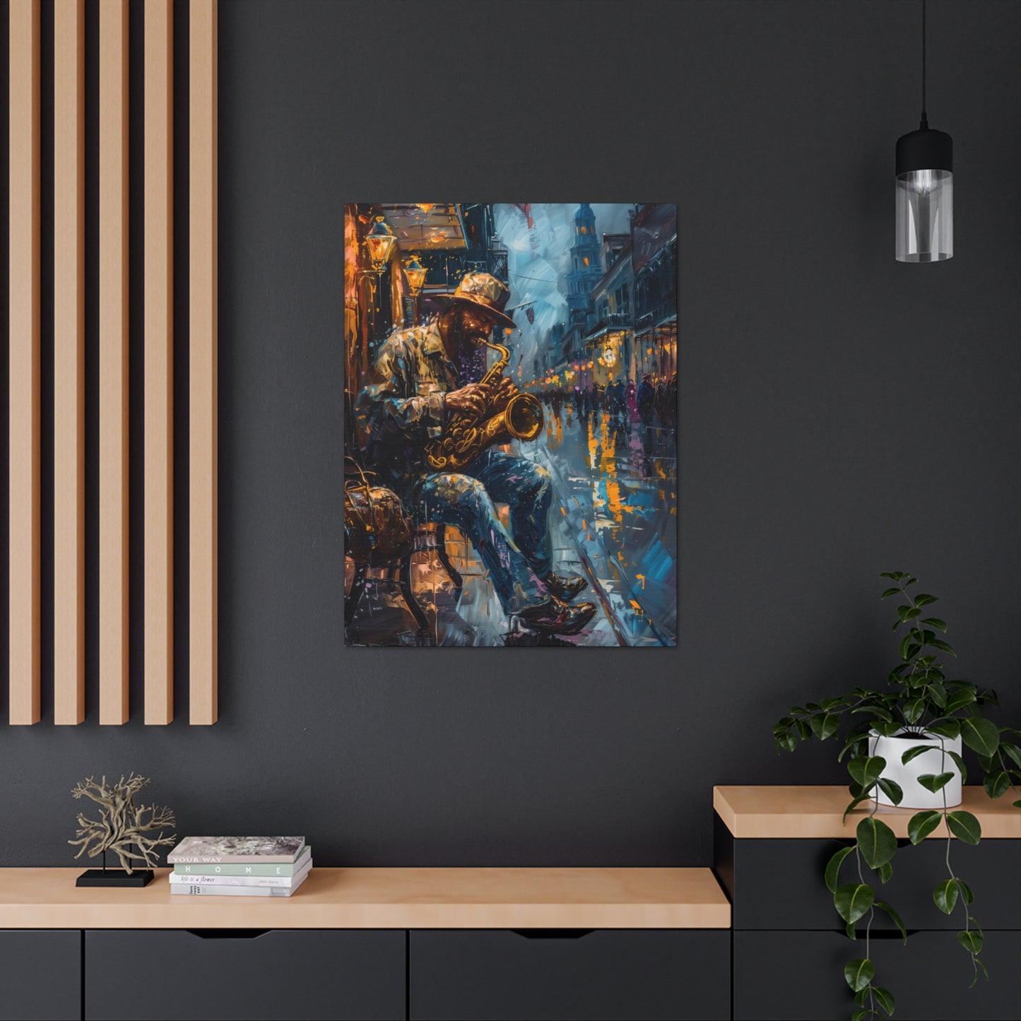 Man Playing Horn on the Street - Rembrandt Style Digital Oil Painting Canvas Gallery Wraps