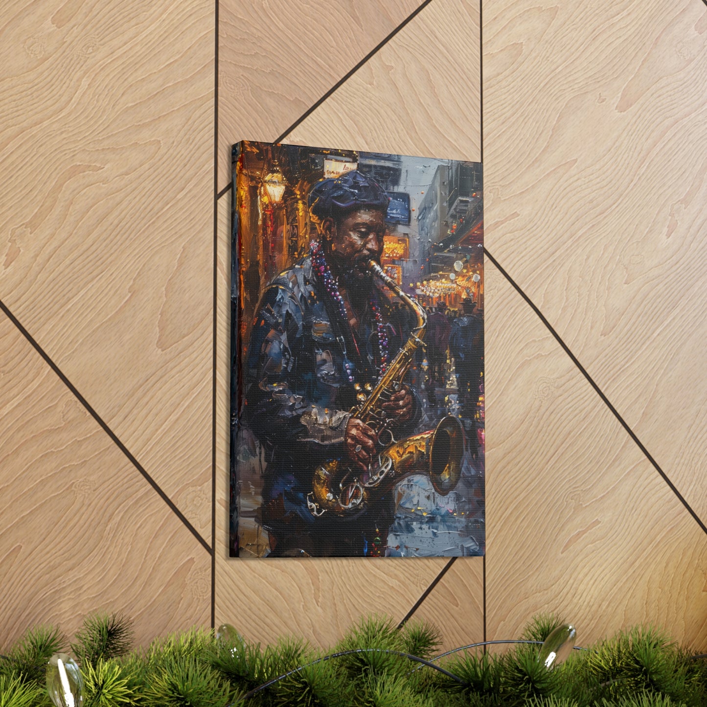 Man Playing Horn on the Street - Rembrandt Style Digital Oil Painting Canvas Gallery Wraps