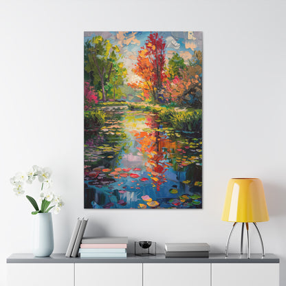 Pond in a Autumn Forest - Claude Monet Style Digital Print Canvas Gallery Wraps