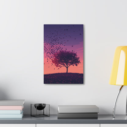 Tree in a Purple Sunset Digital Illustration Canvas Gallery Wraps