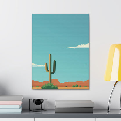 Saguaro Cactus in Desert - Illustration Canvas Gallery Wraps