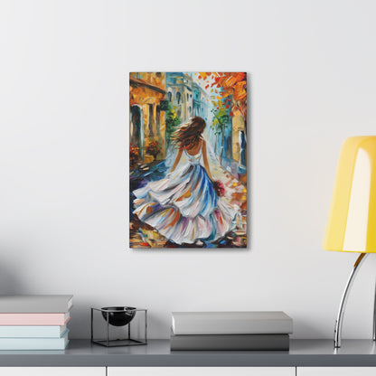 Bride walking in the medieval streets - Leonid Afremov Style Digital Print Canvas Gallery Wraps