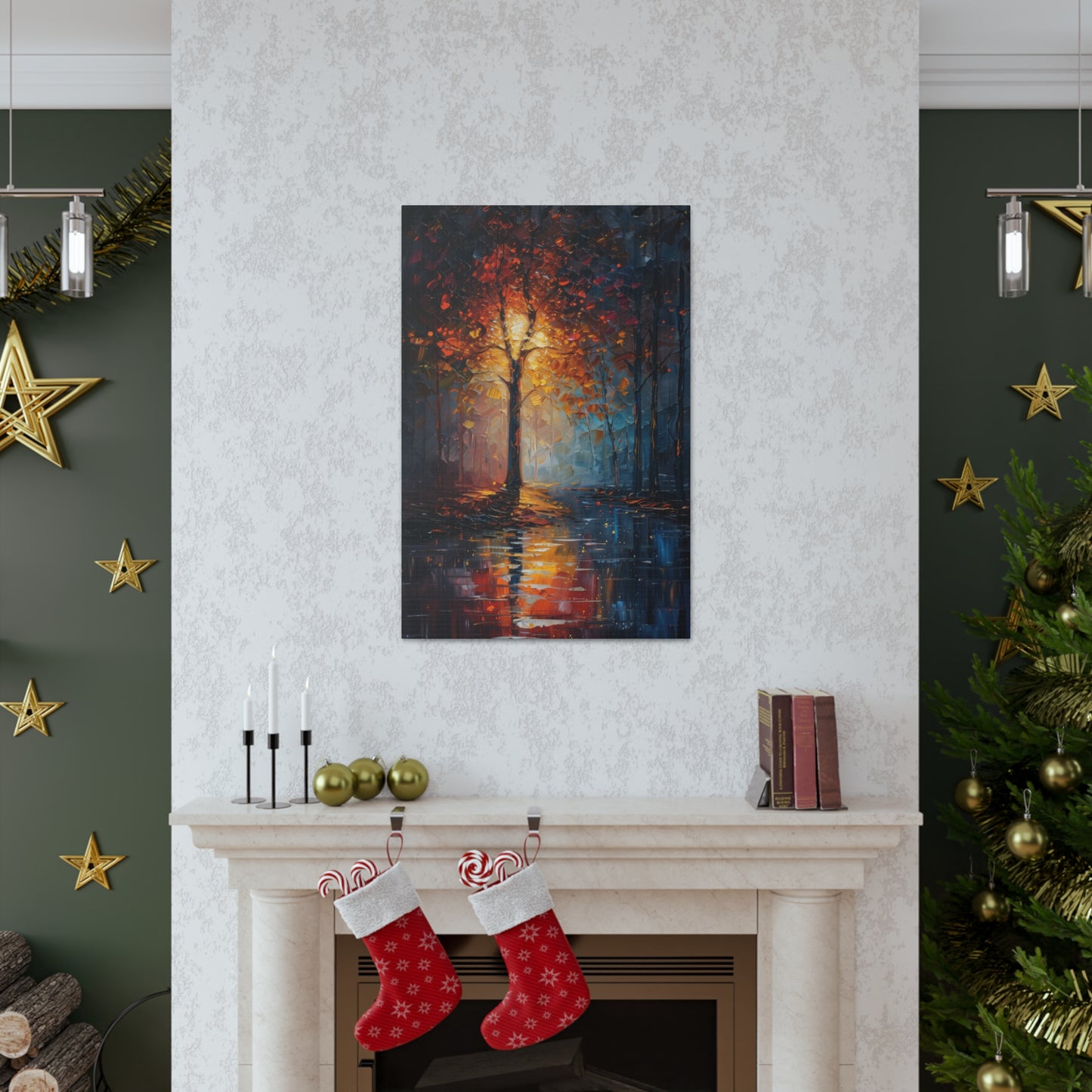 magical tree by the river in the forest - Leonid Afremov Style Digital Print Canvas Gallery Wraps