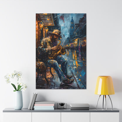 Man Playing Horn on the Street - Rembrandt Style Digital Oil Painting Canvas Gallery Wraps