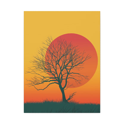 leafless tree in a Golden Sunset Digital Illustration Canvas Gallery Wraps