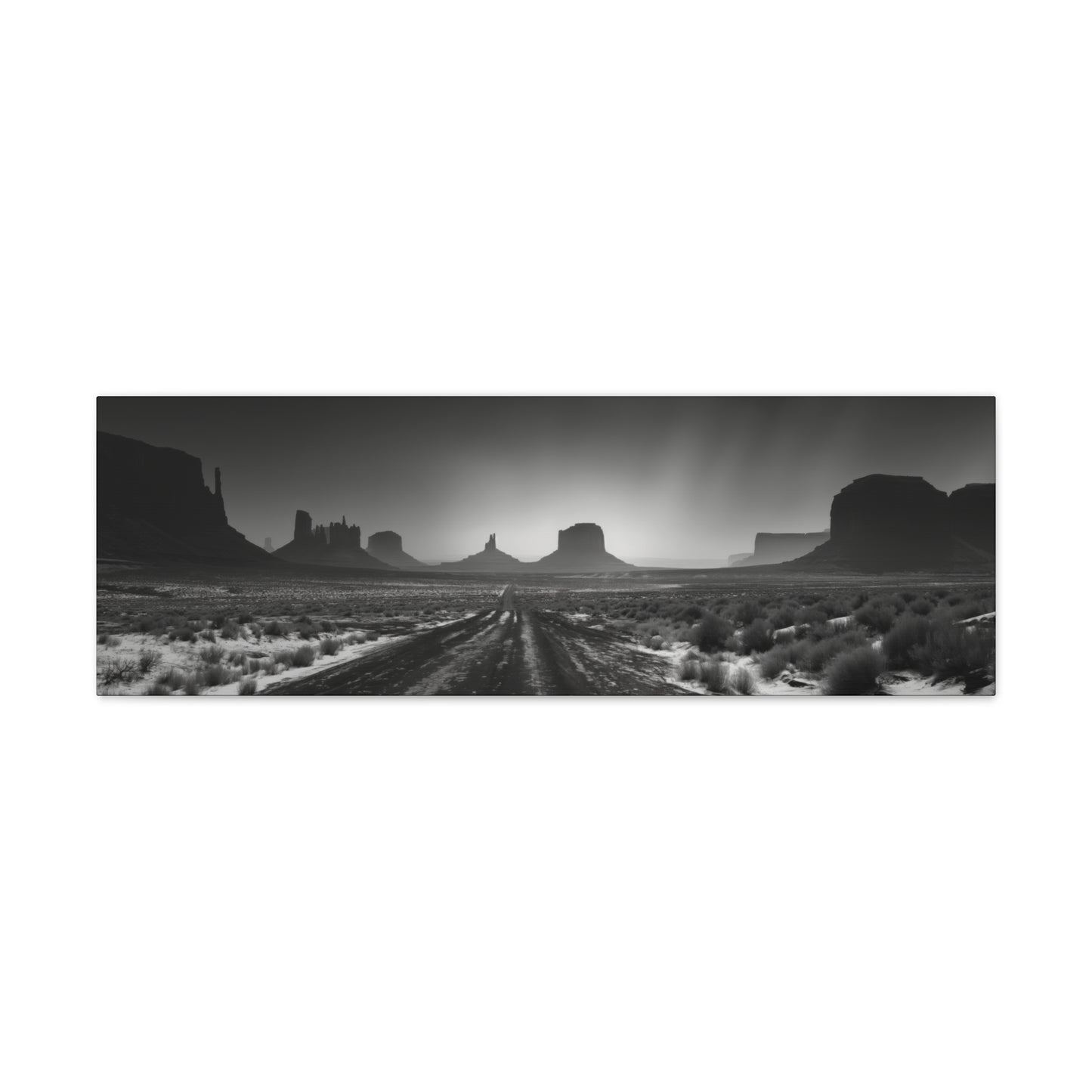 Highway Through the Wild West Desert of Arizona - Black and White Landscape Panorama Canvas Gallery Wraps