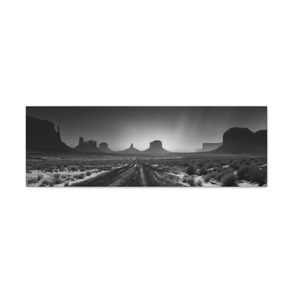 Highway Through the Wild West Desert of Arizona - Black and White Landscape Panorama Canvas Gallery Wraps