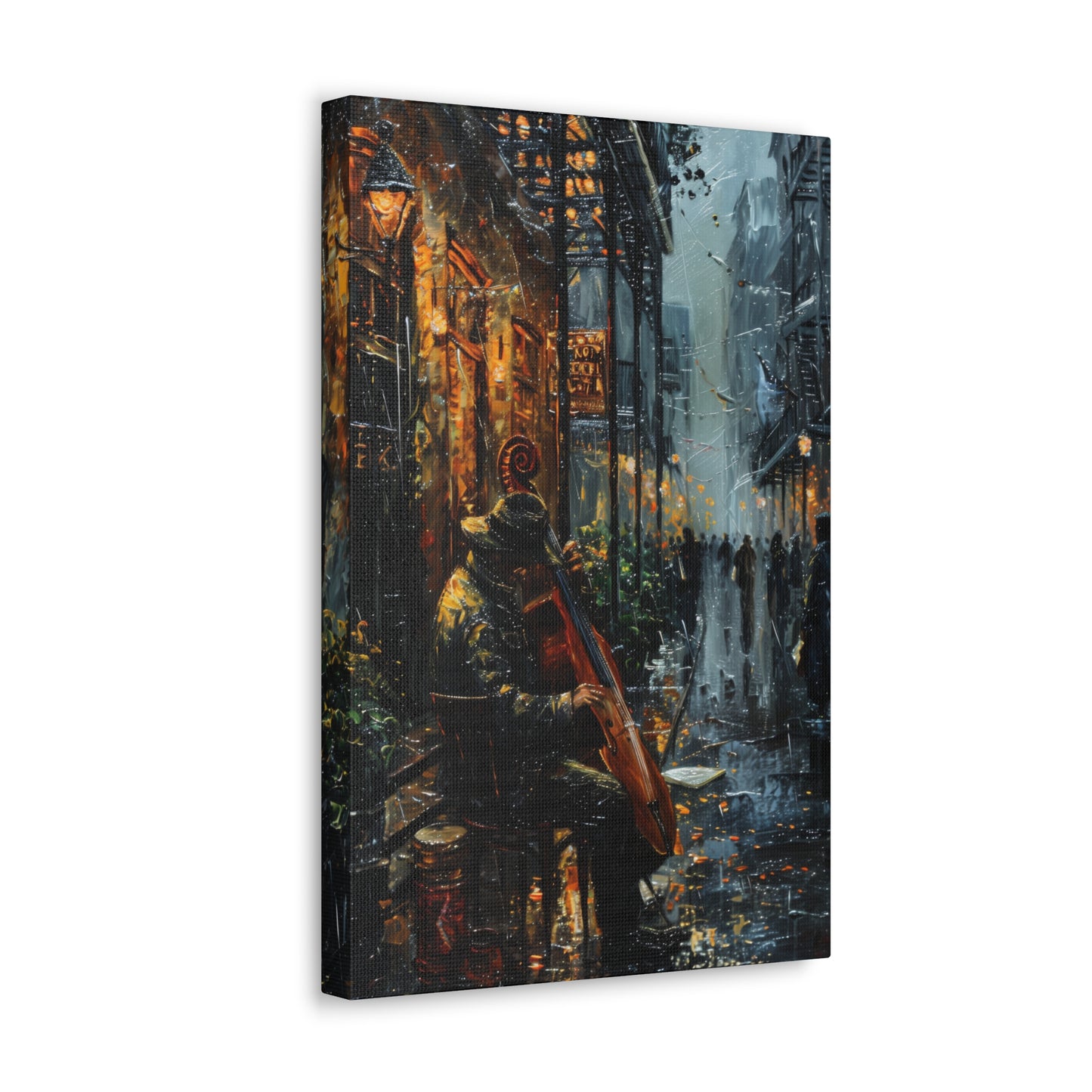 Street Harpist - Rembrandt Style Digital Oil Painting Canvas Gallery Wraps