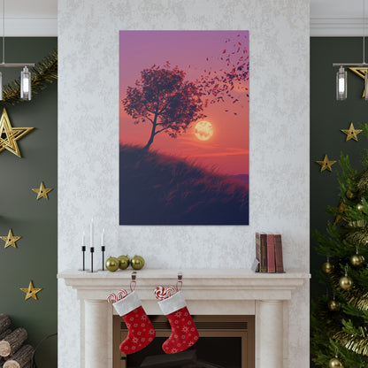 Tree in a Purple Sunset Digital Illustration Canvas Gallery Wraps