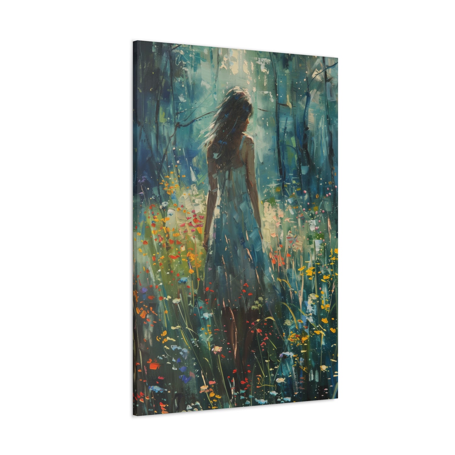 a girl looking into a forest Digital Oil Painting Print Canvas Gallery Wraps