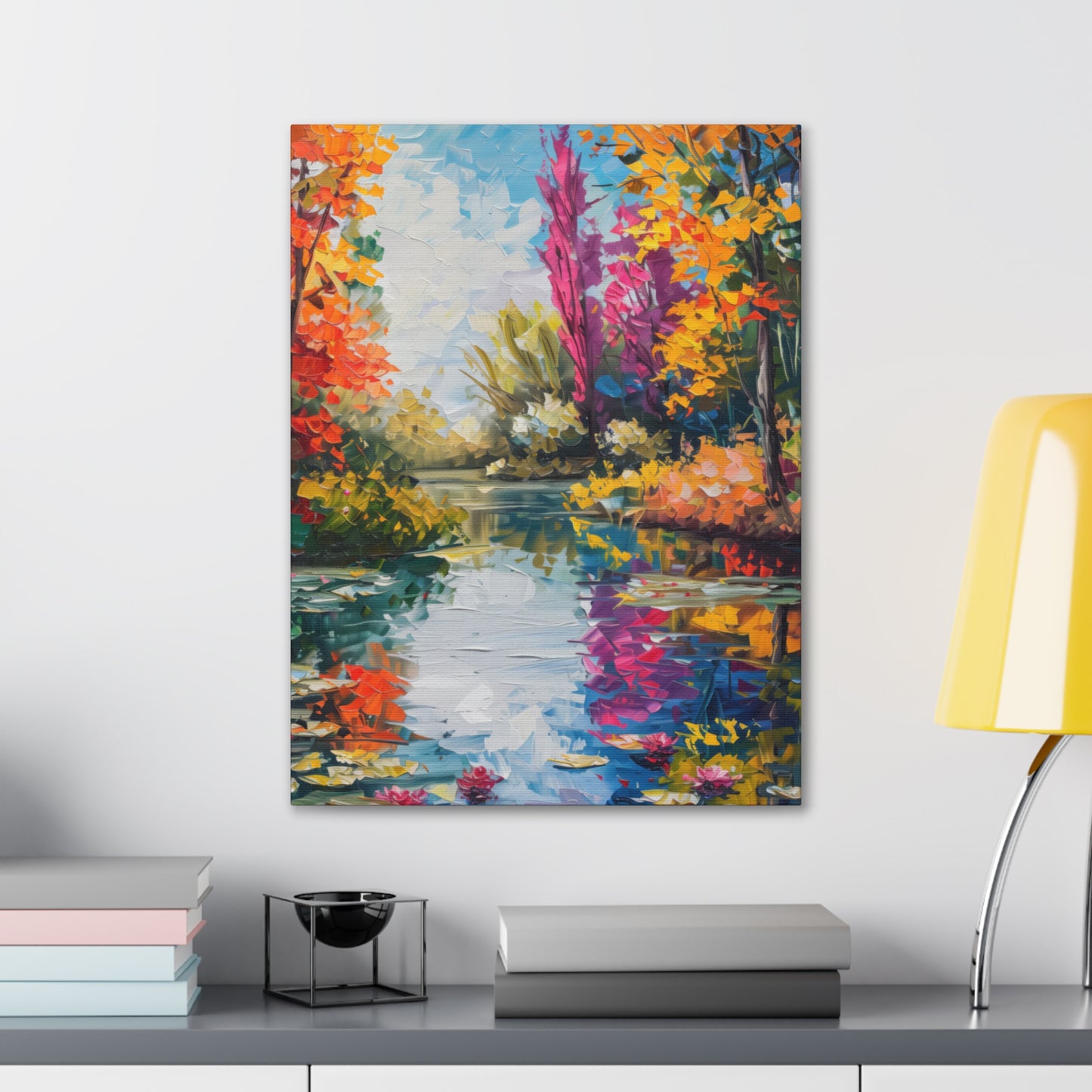 Pond in a Autumn Forest - Claude Monet Style Digital Print Canvas Gallery Wraps